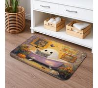 Tappetino da bagno con fantasma che legge nella vasca da bagno di Halloween, fantasioso autunno floreale assorbente tappetino da doccia antiscivolo, in flanella, lavabile, decorazione per il bagno