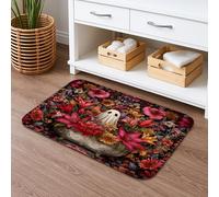 Tappetino da bagno con fantasma floreale, ad asciugatura rapida, con vivaci fiori di pesco decorativo, antiscivolo, in flanella autunnale, lavabile, per bagno, WC, 50 x 81 cm