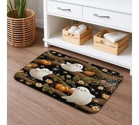 Tappetino da bagno con fantasmi di Halloween, ad asciugatura rapida, decorazione spettrale nera, assorbente, antiscivolo, in flanella, lavabile, per bagno, WC, decorativo, 40,6 x 61 cm
