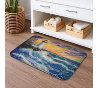 Tappetino da bagno con faro costiero ad asciugatura rapida, tappetino da doccia antiscivolo decorativo con onde vivaci sul mare, tappetino da doccia in memory foam, lavabile, per bagno, WC
