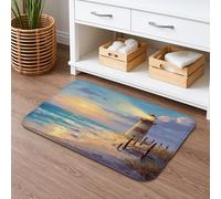 Tappetino da bagno con faro costiero ad asciugatura rapida, tappetino da doccia artistico antiscivolo con tramonto sulla spiaggia serene, tappetino estivo in memory foam, lavabile, per bagno, WC
