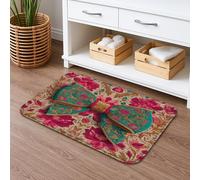 Tappetino da bagno con fiocco floreale, ad asciugatura rapida, con vivaci fiori di pesco, decorativo, antiscivolo, in stile vintage, lavabile, per bagno, WC, 50 x 81 cm