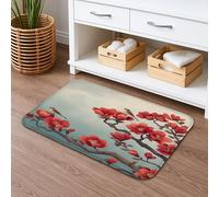 Tappetino da bagno con fiori di ciliegie ad asciugatura rapida, design floreale vintage, assorbente, antiscivolo, in memory foam, lavabile, per bagno, WC, decorativo, 40,6 x 61 cm