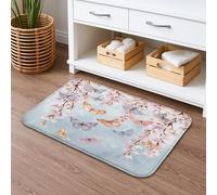 Tappetino da bagno con fiori di farfalla, ad asciugatura rapida, motivo floreale pesca blu primavera, antiscivolo, decorativo, in flanella, lavabile, per bagno, WC, 40,6 x 61 cm