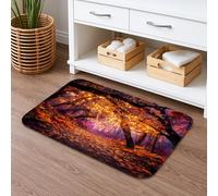 Tappetino da bagno con foresta incantata autunnale, foglie autunnali e luci scintillanti, antiscivolo, accogliente tappetino da bagno stagionale in memory foam, lavabile, per bagno, WC, decorazione