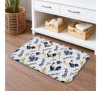 Tappetino da bagno con gallo floreale ad asciugatura rapida, motivo blu giallo e blu, tappetino da doccia antiscivolo, lavabile in flanella, tappeto da bagno per bagno e WC, 50 x 81 cm