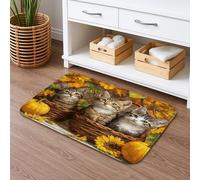 Tappetino da bagno con gatti autunnali, con tre simpatici gattini in cesti, decorativo, antiscivolo, in memory foam, assorbente, a tema autunnale, per bagno, WC, 40,6 x 61 cm