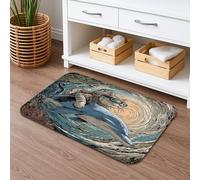 Tappetino da bagno con gatto e delfino, design artistico con gattino che cavalca le onde, decorazione a tema oceano per il bagno estivo, tappetino da doccia assorbente, antiscivolo, 40,6 x 61 cm
