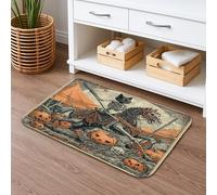 Tappetino da bagno con gatto e scheletro di Halloween, ad asciugatura rapida, motivo teschio di zucca vintage, assorbente, antiscivolo, in flanella, lavabile, per bagno, WC, decorativo, 50 x 81 cm