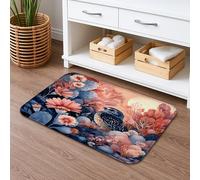 Tappetino da bagno con gufo floreale, ad asciugatura rapida, con fiori colorati che sbocciano, assorbente, antiscivolo, in flanella vivace, lavabile, per bagno, WC, decorativo, 50 x 81 cm