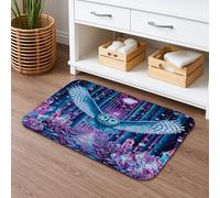 Tappetino da bagno con gufo magico, ad asciugatura rapida, con foresta di cristalli blu, assorbente, antiscivolo, in flanella eterea, lavabile, per bagno, WC, decorativo, 40,6 x 61 cm
