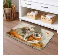 Tappetino da bagno con illustrazione di cani a tema autunnale, carino arte canina antiscivolo, lavabile, decorazione per il bagno per gli amanti degli animali autunnali, 50 x 81 cm