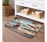 Tappetino da bagno con immagine di uomo delle nevi e spiaggia ad asciugatura rapida, decorazione estiva tropicale per surf, antiscivolo, in flanella, lavabile, per bagno, WC, 50 x 81 cm