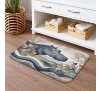 Tappetino da bagno con ippopotamo floreale, ad asciugatura rapida, motivo artistico, blu, assorbente, antiscivolo, moderno, decorativo, lavabile, per bagno, WC, 50 x 81 cm