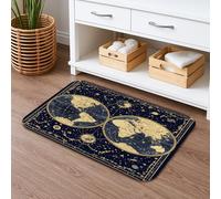 Tappetino da bagno con mappa del mondo celeste, vintage, motivo globo dorato antico, assorbente, antiscivolo, elegante, in memory foam, lavabile, decorazione per bagno e WC, 50 x 81 cm