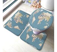 Tappetino da bagno con mappa del mondo Set di 3 pezzi Mappa retrò Oceano Continente Paesi Geografia Tappetino da bagno Tappeto grande Coprisedile copriwater Tappetino antiscivolo Tappetino antiscivo