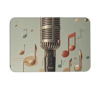 Tappetino da bagno con microfono con note musicali, assorbe l'umidità e lo sporco, con retro in gomma antiscivolo, adatto sotto la porta, per pavimento del bagno, vasca, doccia, lavandino