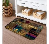 Tappetino da bagno con motivi dorati antichi, lussuoso design vintage, assorbente, antiscivolo, elegante, in memory foam, lavabile, decorazione per bagno, 40,6 x 61 cm