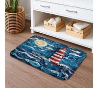 Tappetino da bagno con motivo a onde faro, ad asciugatura rapida, assorbente, antiscivolo, in memory foam, lavabile, decorativo, 50 x 81 cm