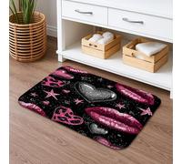 Tappetino da bagno con motivo bacio glamour ad asciugatura rapida, motivo labbra e cuori di pesca, tappetino da doccia antiscivolo, elegante tappetino da bagno in memory foam, lavabile, per bagno, WC