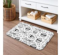 Tappetino da bagno con motivo cupcake, ad asciugatura rapida, nero e bianco, con grazioso fiocco assorbente, antiscivolo, in flanella, lavabile per tutto l'anno, per il bagno, decorativo, 50 x 81 cm