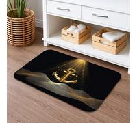 Tappetino da bagno con motivo di ancore dorate, elegante design moderno con onde, antiscivolo, per tutte le stagioni, tappeto assorbente in peluche per bagno, decorazione per bagno, WC, 40,6 x 61 cm