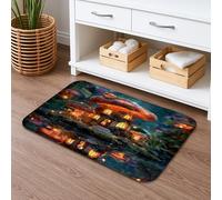 Tappetino da bagno con motivo fantasia, ad asciugatura rapida, con foresta incantata colorata, assorbente, antiscivolo, in memory foam, lavabile, per bagno, WC, decorativo, 50 x 81 cm