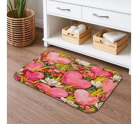 Tappetino da bagno con motivo floreale a forma di cuore, ad asciugatura rapida, con vivaci fiori di pesco e piante, assorbente, antiscivolo, in flanella, lavabile, per bagno, WC, 40,6 x 61 cm