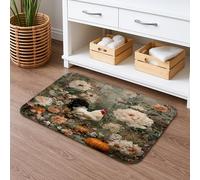Tappetino da bagno con motivo floreale, ad asciugatura rapida, con fiori vintage e gallo, assorbente, antiscivolo, decorativo, in flanella, lavabile, per bagno, 40,6 x 61 cm