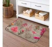 Tappetino da bagno con motivo floreale, ad asciugatura rapida, motivo botanico vintage con fiori di pesco, assorbente, antiscivolo, in memory foam, lavabile, per bagno, WC, decorativo, 40,6 x 61 cm