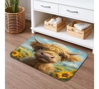 Tappetino da bagno con motivo floreale con mucca delle Highland, ad asciugatura rapida, assorbente, antiscivolo, in memory foam, lavabile, decorazione per il bagno, 50 x 81 cm
