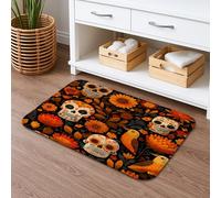 Tappetino da bagno con motivo floreale di Halloween, ad asciugatura rapida, con teschio vintage e fiori arancioni, assorbente, antiscivolo, decorativo, in memory foam, lavabile, per bagno, WC, 40,6 x