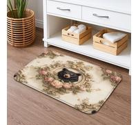 Tappetino da bagno con motivo floreale e orso ad asciugatura rapida, tappetino da bagno decorativo assorbente con rose vintage, antiscivolo, in memory foam, lavabile, per bagno, WC, decorazione per