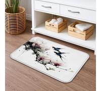 Tappetino da bagno con motivo floreale e uccellino, ad asciugatura rapida, elegante, assorbente, antiscivolo, in memory foam, decorativo, lavabile, per bagno, WC, 50 x 81 cm