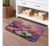 Tappetino da bagno con motivo floreale primaverile, ad asciugatura rapida, con gerani vivaci e fiori viola, assorbente, antiscivolo, in memory foam, lavabile, per bagno, WC, decorativo, 50 x 81 cm