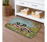 Tappetino da bagno con motivo floreale primaverile, ad asciugatura rapida, design con coppia di anatre, assorbente, antiscivolo, in memory foam, lavabile, per bagno, WC, decorativo, 50 x 81 cm