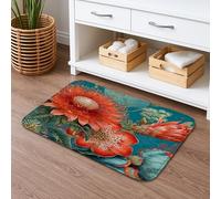 Tappetino da bagno con motivo floreale tropicale, ad asciugatura rapida, con fiori rossi vivaci, assorbente, antiscivolo, in memory foam, lavabile, per bagno, WC, decorativo, 40,6 x 61 cm