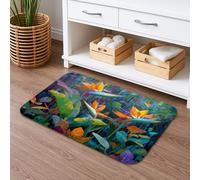 Tappetino da bagno con motivo floreale tropicale, ad asciugatura rapida, con foglie e fiori esotici, assorbente, antiscivolo, in memory foam, lavabile, per bagno, WC, decorativo, 40,6 x 61 cm