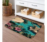Tappetino da bagno con motivo floreale tropicale, ad asciugatura rapida, con foglie verdi della giungla e ibisco di pesca, assorbente, antiscivolo, in memory foam, lavabile, decorazione per la casa
