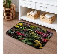 Tappetino da bagno con motivo floreale tropicale, ad asciugatura rapida, con piante verdi botaniche, assorbente, antiscivolo, in memory foam, lavabile, per bagno, WC, decorativo, 40,6 x 61 cm