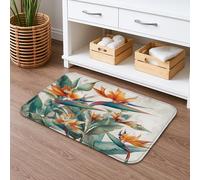 Tappetino da bagno con motivo floreale tropicale, ad asciugatura rapida, con uccelli esotici del paradiso, assorbente, antiscivolo, in memory foam, lavabile, per bagno, WC, decorativo, 40,6 x 61 cm