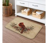 Tappetino da bagno con motivo floreale vintage e uccellino, ad asciugatura rapida, design rustico rosso, assorbente, antiscivolo, lavabile, per bagno e WC, 50 x 81 cm