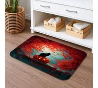 Tappetino da bagno con motivo gatto con foglie autunnali, accogliente motivo zucca, in memory foam, lavabile, per la cucina, 40,6 x 61 cm