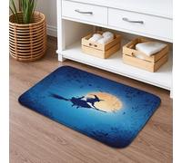Tappetino da bagno con motivo Halloween con strega sulla scopa, ad asciugatura rapida, assorbente, antiscivolo, in memory foam, stile medievale, lavabile, per bagno, decorativo, 40,6 x 61 cm
