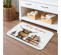 Tappetino da bagno con mucca delle Highland di Natale, ad asciugatura rapida, rustico, grazioso animale, assorbente, antiscivolo, decorativo, lavabile, per bagno, WC, 50 x 81 cm