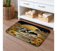 Tappetino da bagno con mucca e girasole, design rustico vintage con prato, assorbente, antiscivolo, in memory foam, lavabile, decorazione da bagno per bagno, 40,6 x 61 cm