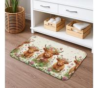 Tappetino da bagno con mucca floreale, ad asciugatura rapida, rustico, con mucche, assorbente, antiscivolo, decorativo, lavabile, per bagno, WC, 50 x 81 cm
