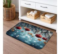 Tappetino da bagno con ornamento natalizio, ad asciugatura rapida, con fiocchi di neve e palline, tappetino da doccia antiscivolo, in flanella invernale, lavabile, per bagno, decorativo, 40,6 x 61 cm