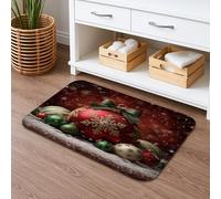 Tappetino da bagno con ornamento natalizio ad asciugatura rapida, palline colorate e fiocchi di neve, tappetino da doccia assorbente, antiscivolo, in flanella, lavabile, decorativo, 50 x 81 cm