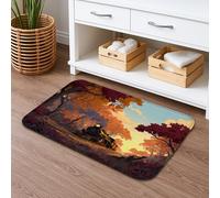 Tappetino da bagno con paesaggio autunnale ad asciugatura rapida, motivo treno forestale vintage, assorbente, antiscivolo, in flanella rustica, lavabile, per bagno, WC, decorativo, 50 x 81 cm